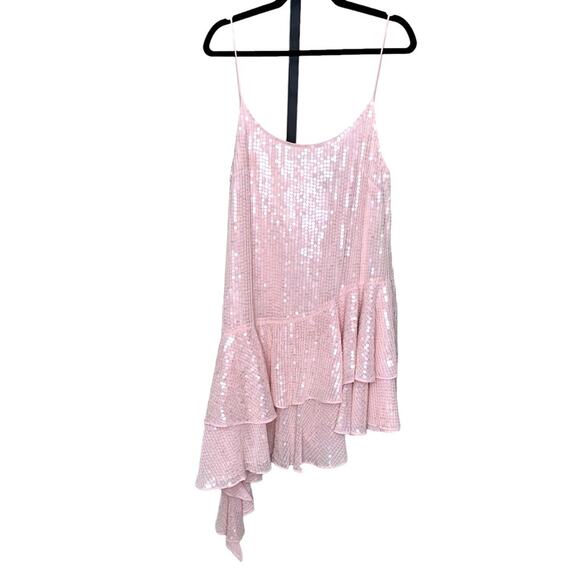 NWT MAC DUGGAL 10796 Rose Pink Sequin Asymmetrical Spaghetti Strap Dress Women’s - Picture 2 of 8